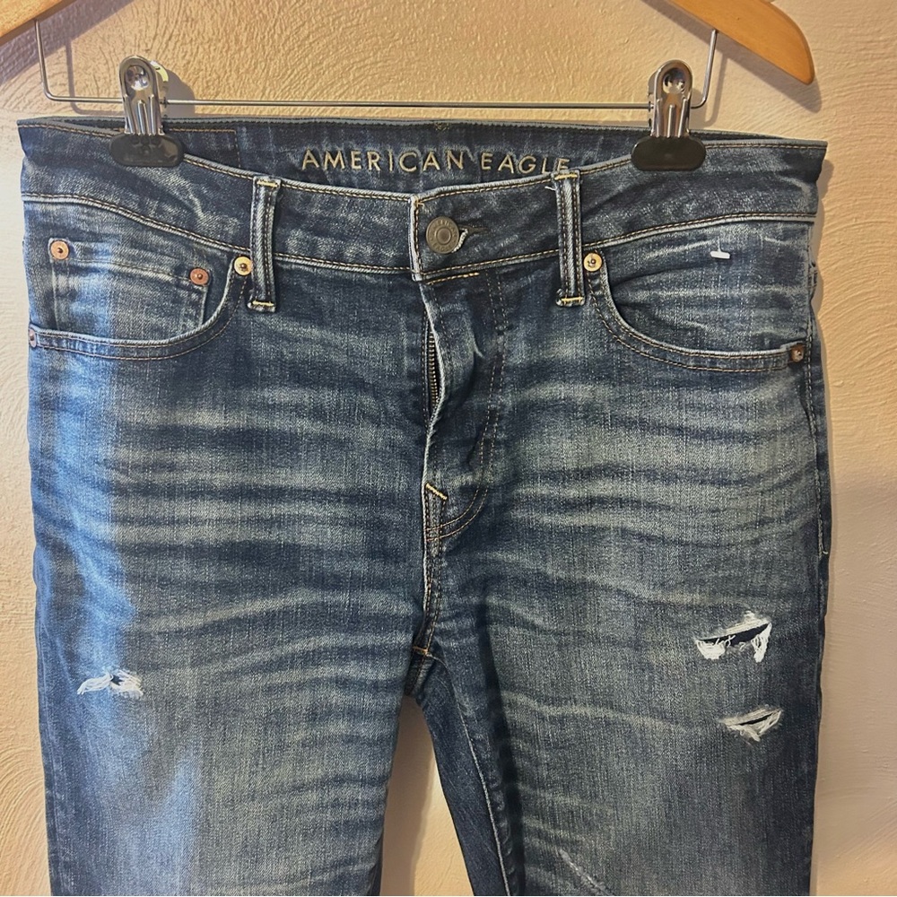 American Eagle Men’s Airflex+ Athletic Skinny Navy Blue Jeans. 32x32 - Picture 4 of 13